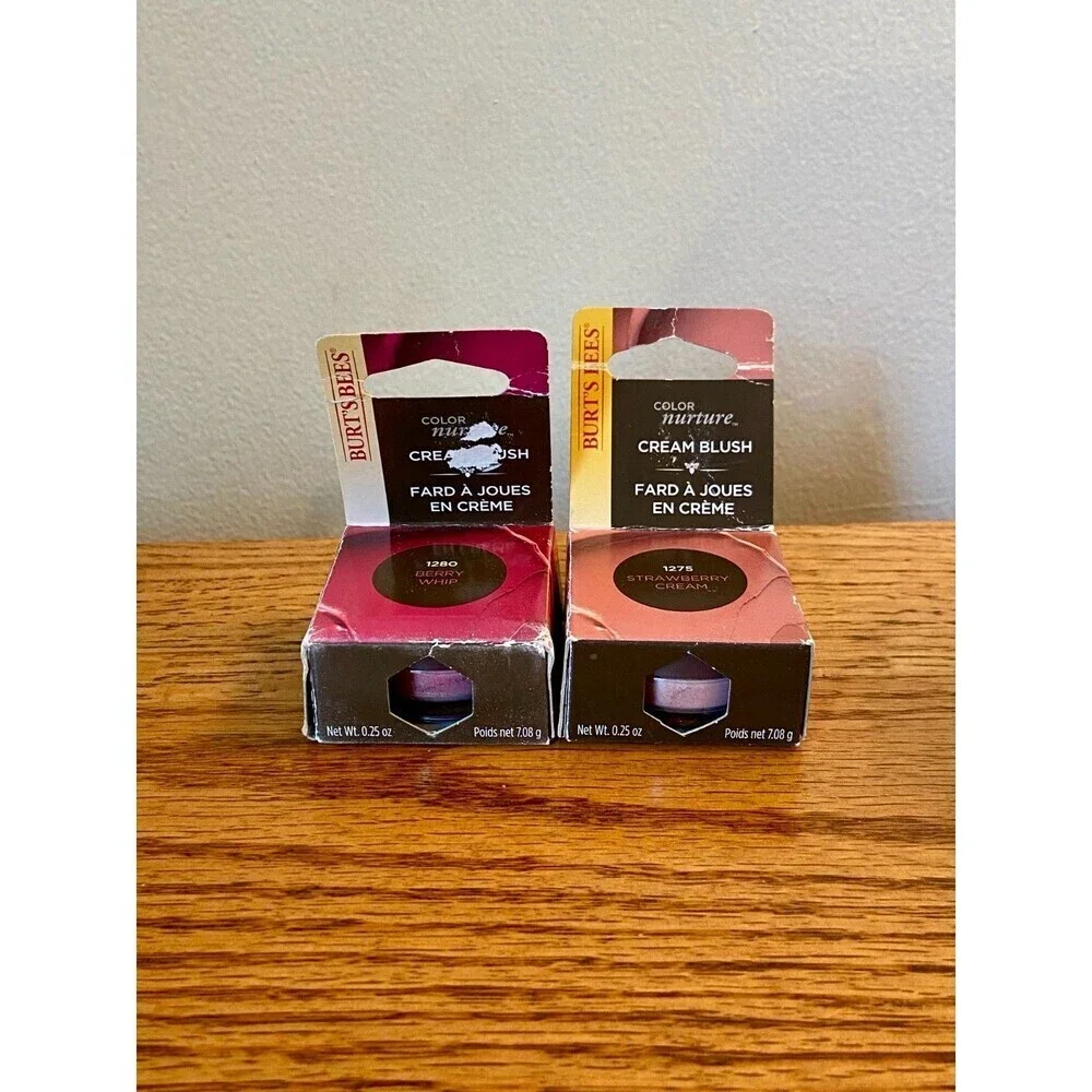 (2) BURTS BEES Strawberry Cream Berry Whip Color Nurture Cream Blush 0.25 Oz SET